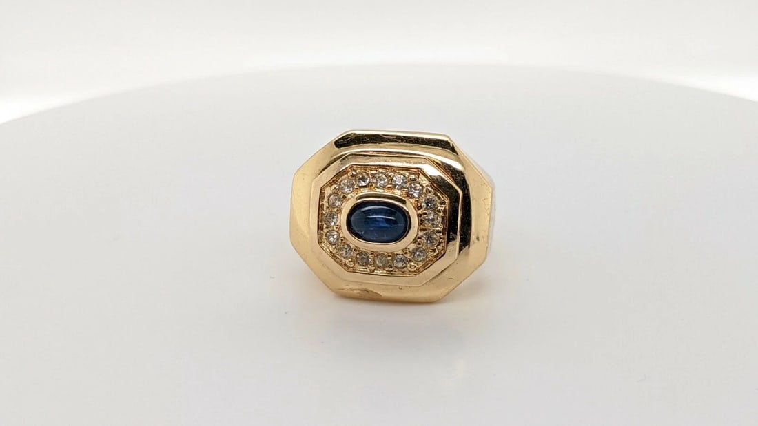 CHRISTIAN DIOR YELLOW GOLD PLATED RING WITH BLUE CABOCHON - ADJUSTABLE RING SIZE (1 of 2)