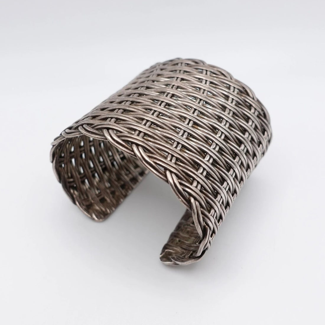 STERLING SILVER BASKET WEAVE WIDE CUFF ARM BRACELET 6.75" WRIST (1 of 2)