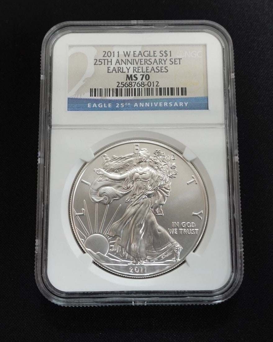 2011 W AMERICAN EAGLE SILVER $1 EARLY RELEASES BY 25TH ANNIVERSARY - NGC MS 70: 2011 W American Eagle Silver $1 Early Releases by 25th Anniversary NGC Certified - MS 70 Listing is shown for 1 coin ONLY
