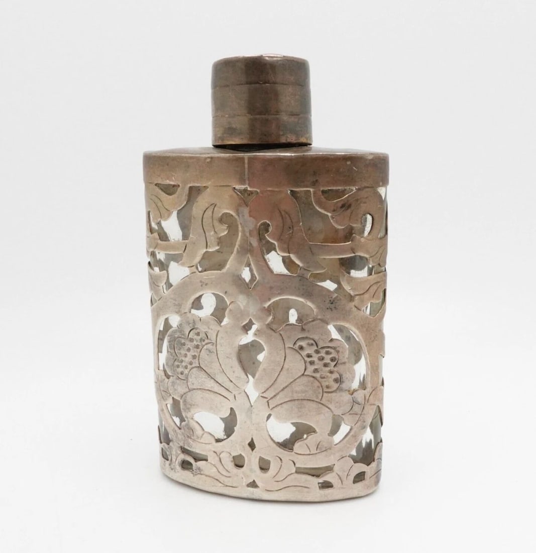 TAXCO MEXICO STERLING SILVER OVERLAY GLASS PERFUME BOTTLE - 3" (1 of 2)
