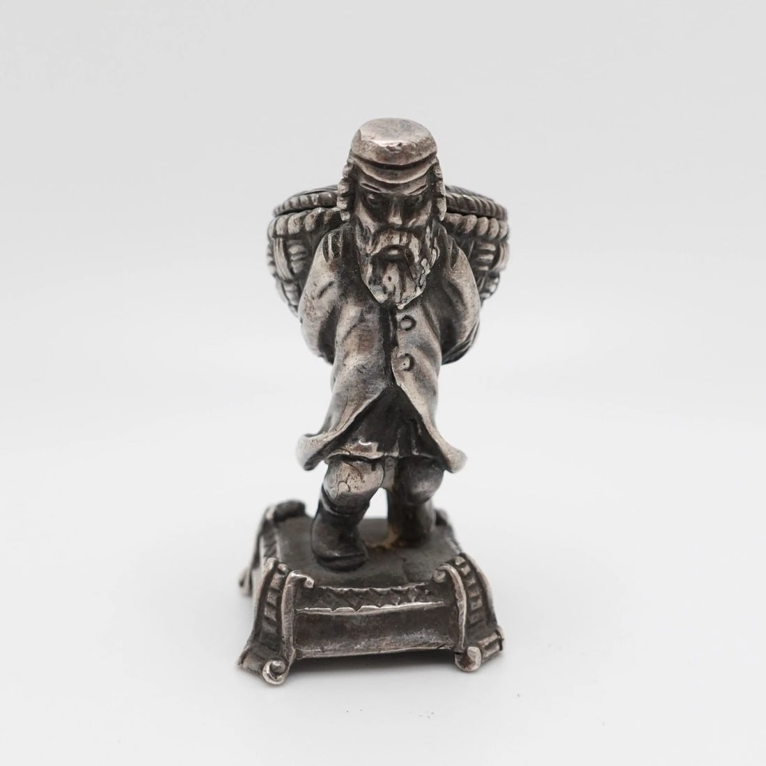 SIGNED BA STERLING SILVER JEWISH MAN CARRYING BASKET INCENSE BURNER FIGURINE 2" (1 of 2)
