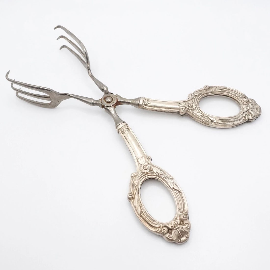 WEB STERLING SILVER GERMANY FLORAL HANDLE ICE SERVING CLAW TONG - 7" (1 of 2)