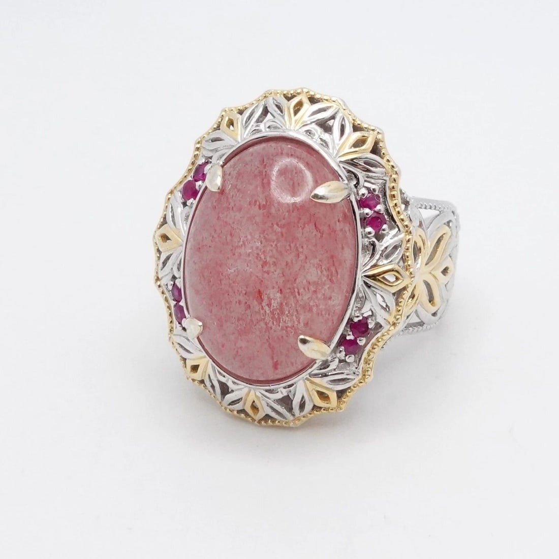 GEMS EN VOGUE STERLING SILVER OVAL PINK GEMSTONE COCKTAIL RING - SIZE 10.25: GEMS EN VOGUE STERLING SILVER OVAL PINK GEMSTONE COCKTAIL RING - SIZE 10.25 Michael Valitutti Gems En Vogue 18K Yellow Gold Plated Sterling Silver Oval Pink Gemstone Cocktail Ring Size - 10.25 Band Wi