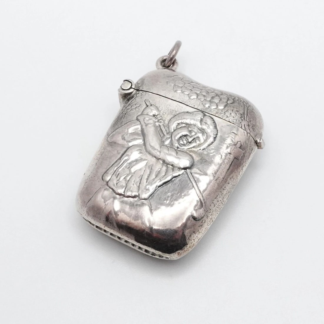 STERLING SILVER LADY GOLFER VESTA MATCH CASE HOLDER - 1.5" X 1.25" (1 of 2)