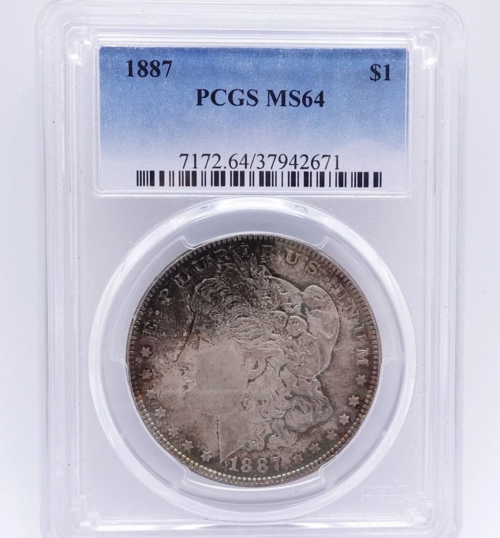 1887 MORGAN SILVER DOLLAR $1 COIN - PCGS MS 64: 1887 Morgan Silver Dollar .900 Fine Silver $1 Coin PCGS Certified - MS 64 PCGS Cert # 7172.64/37942671