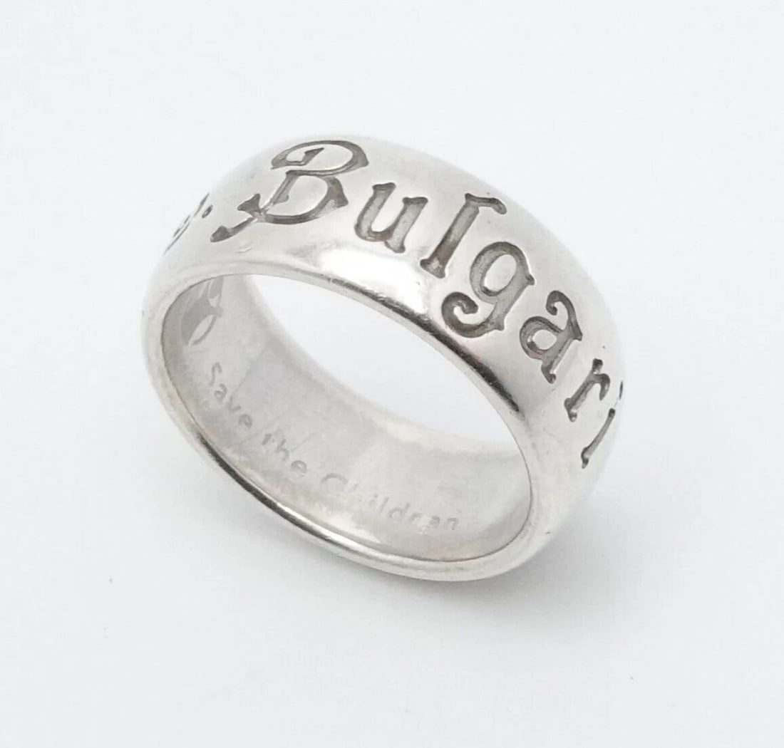 BVLGARI STERLING SILVER SAVE THE CHILDREN 8MM FLOWER BAND RING - SIZE 7 US 54 EU (1 of 2)