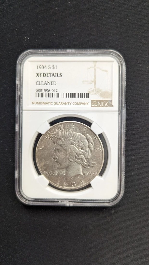 1934 S PEACE $1 DOLLAR COIN - NGC XF DETAILS: 1934 S Peace $1 Dollar Coin NGC Certified - XF Details CLEANED