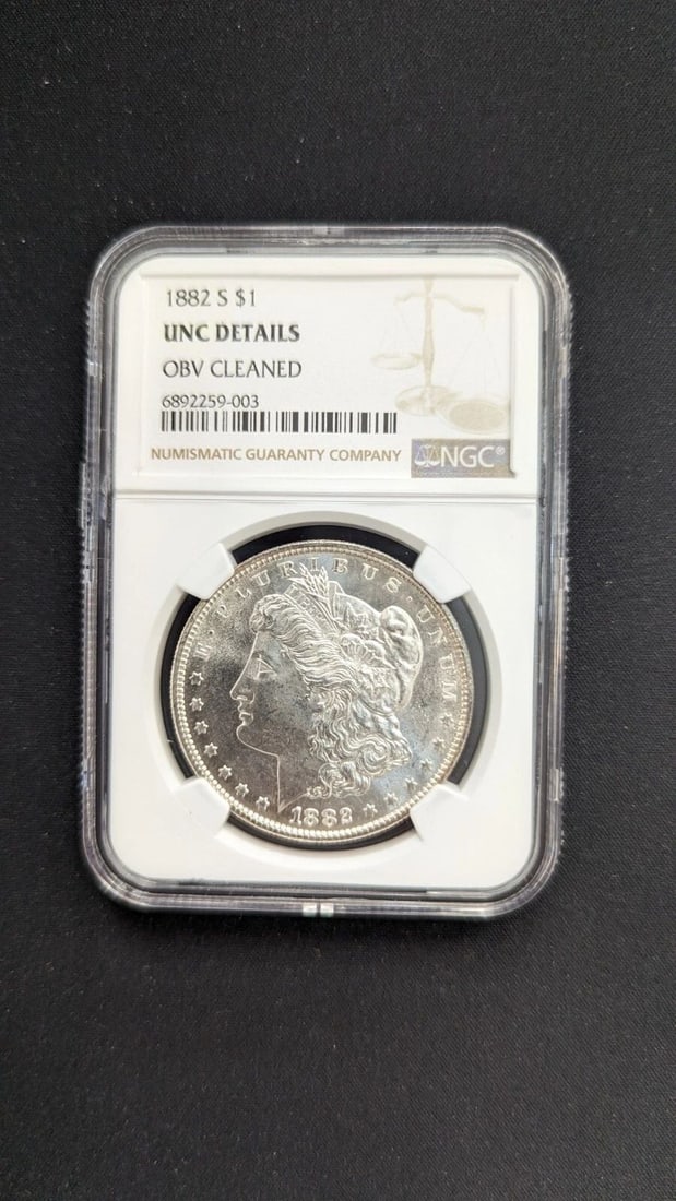 1882 S MORGAN SILVER $1 DOLLAR COIN - NGC UNC DETAIL: 1882 S Morgan Silver $1 Dollar Coin NGC Certified - Unc Details OBV CLEANED