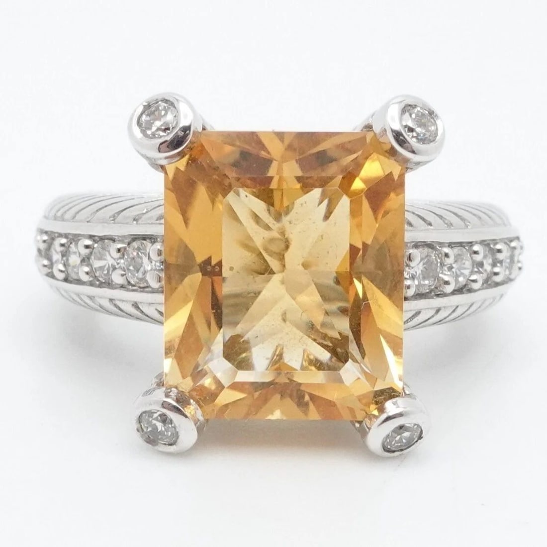 JUDITH RIPKA STERLING SILVER CITRINE CLEAR CUBIC ZIRCONIA COCKTAIL RING 6.25 (1 of 2)