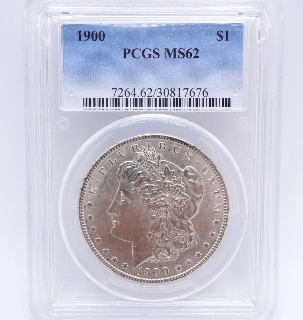 1900 MORGAN SILVER DOLLAR $1 COIN - PCGS MS 62 (1 of 2)