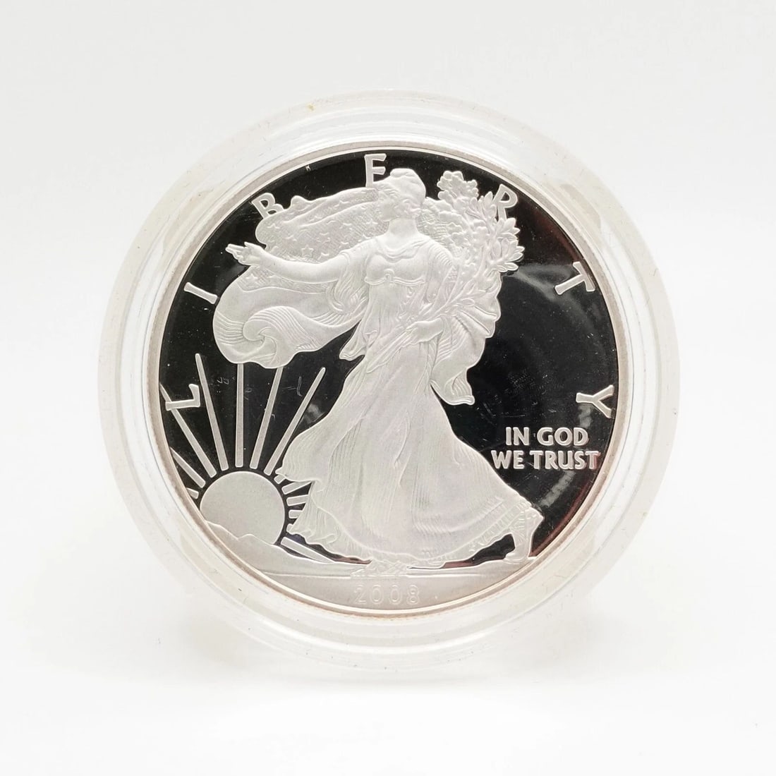 2008 W AMERICAN EAGLE UNCIRCULATED SILVER $1 DOLLAR COIN - CAPSULATED (1 of 2)