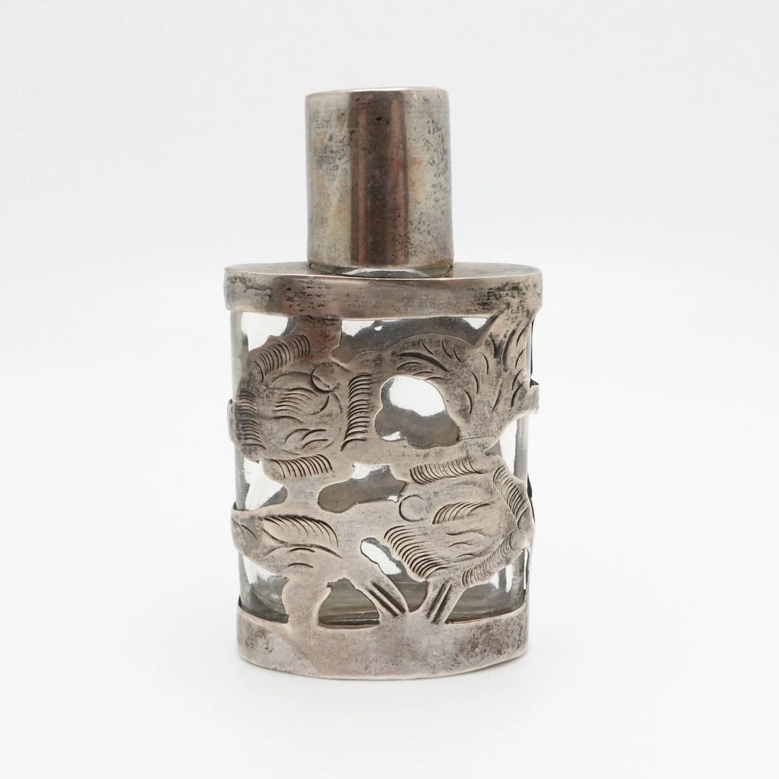 LHM MEXICO STERLING SILVER OVERLAY GLASS PERFUME BOTTLE - 2" (1 of 2)