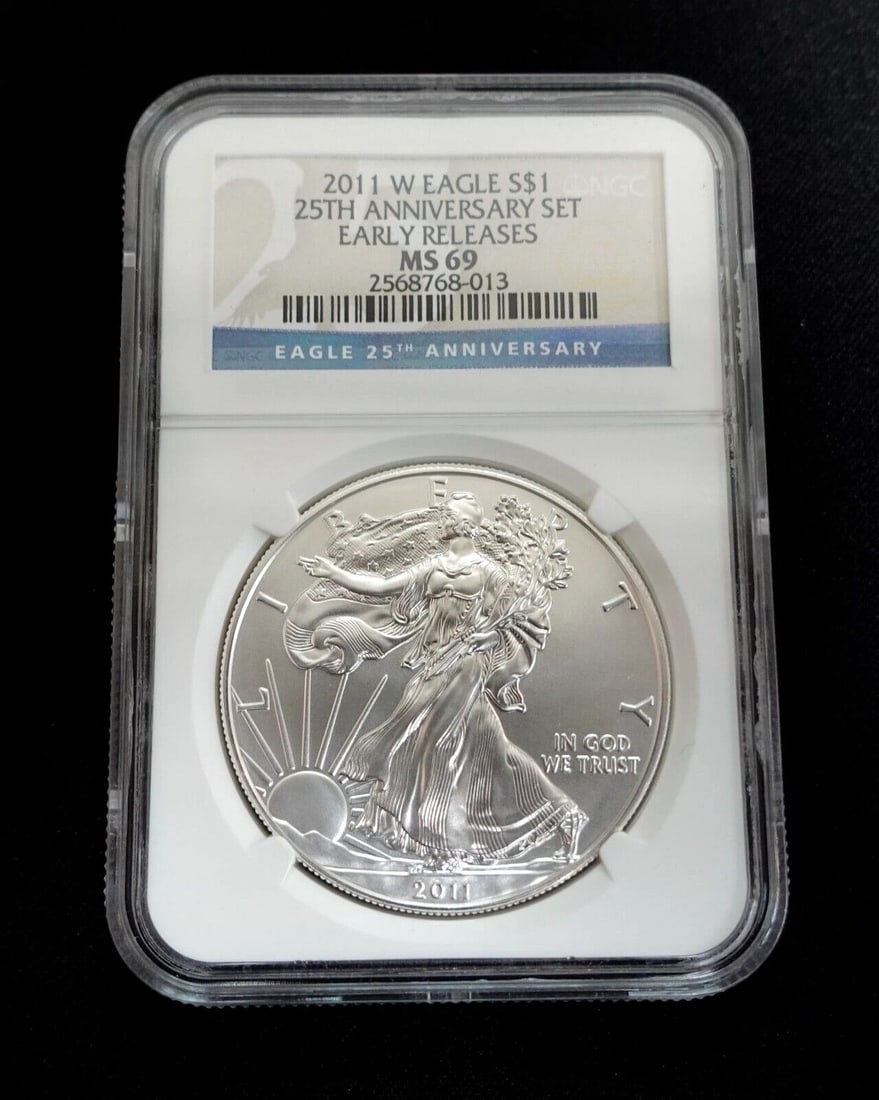 2011 W AMERICAN EAGLE SILVER $1 EARLY RELEASES BY 25TH ANNIVERSARY - NGC MS 69: 2011 W American Eagle Silver $1 Early Releases by 25th Anniversary NGC Certified - MS 69 Listing is shown for ONE coin only