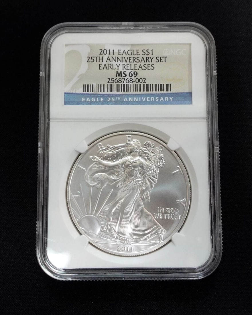 2011 AMERICAN EAGLE SILVER $1 EARLY RELEASES BY 25TH ANNIVERSARY - NGC MS 69: 2011 American Eagle Silver $1 Early Releases by 25th Anniversary NGC Certified - MS 69 Listing is shown for ONE coin only