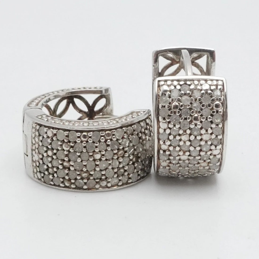 DBJ STERLING SILVER PAVE DIAMOND WIDE HOOP EARRINGS (1 of 2)