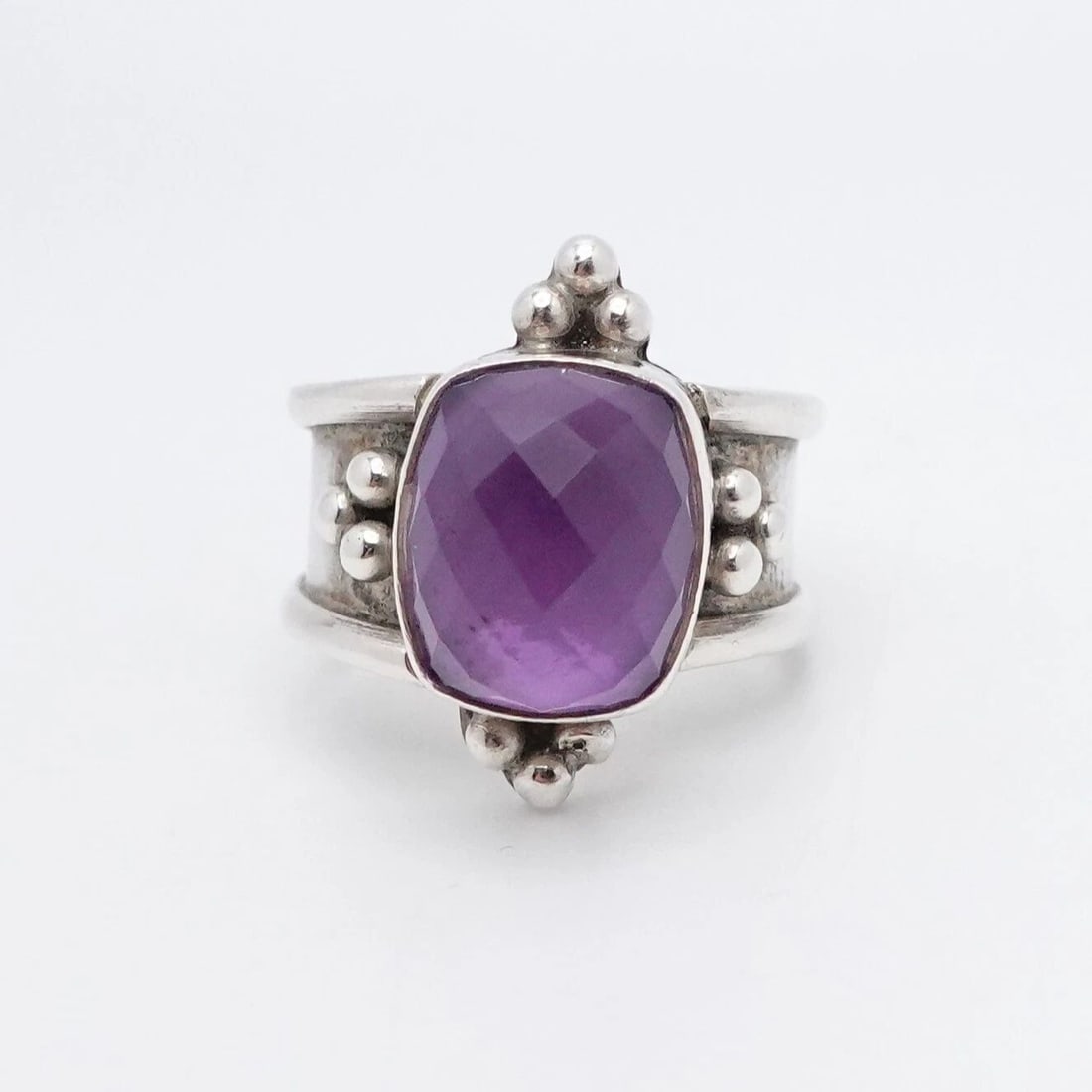 SIGNED STERLING SILVER AMETHYST BALI STYLE WIDE RING - SIZE 7.25 (1 of 2)