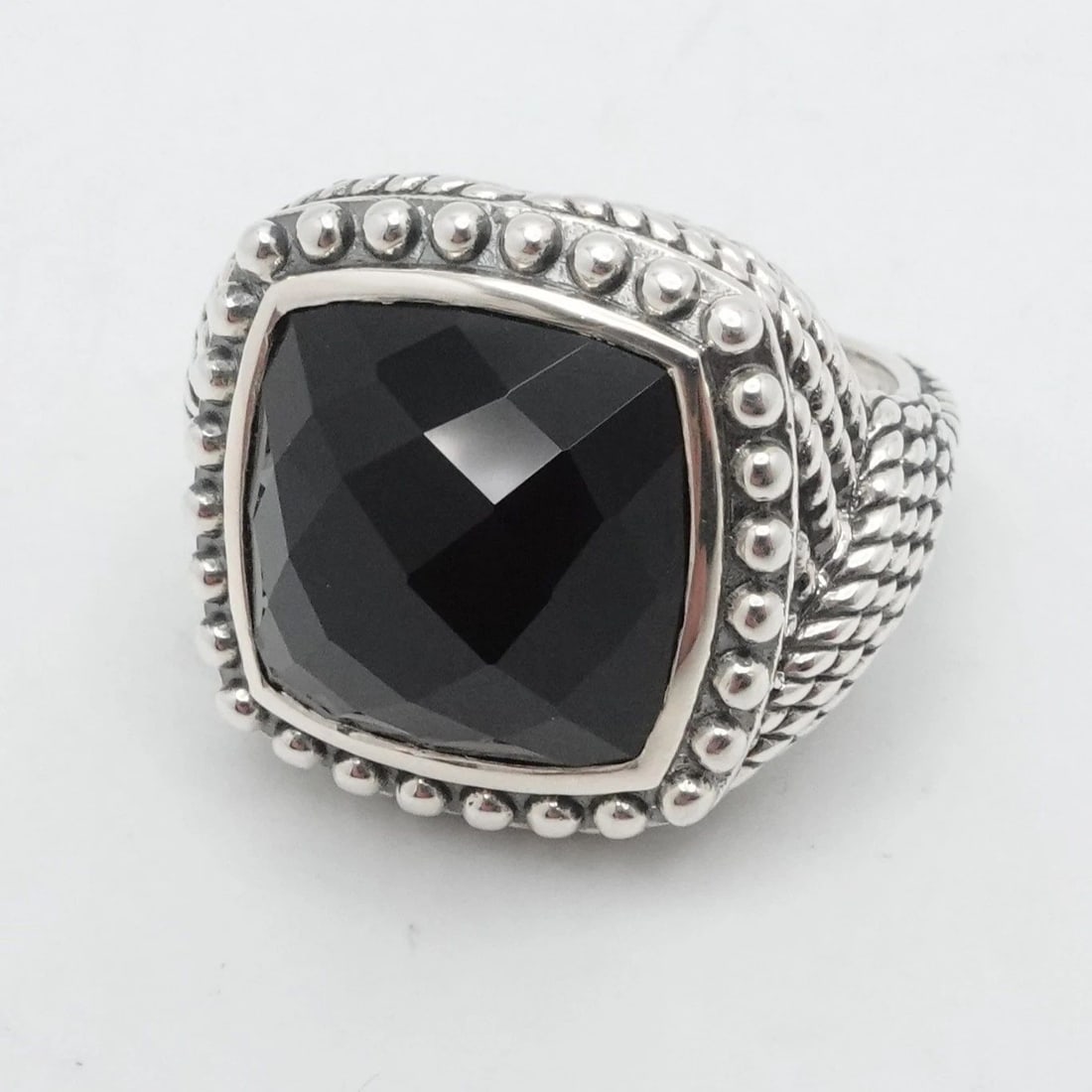TIFFANY KAY STERLING SILVER BLACK ONYX EYE LIT WOVEN RING SIZE 5.5: TIFFANY KAY STERLING SILVER BLACK ONYX EYE LIT WOVEN RING SIZE 5.5 Tiffany Kay Sterling Silver Black Onyx Eye Lit Woven Ring Ring Size - 5.5 Band Width - 3mm Gemstone Size - 11mm Est. Retail Price - $