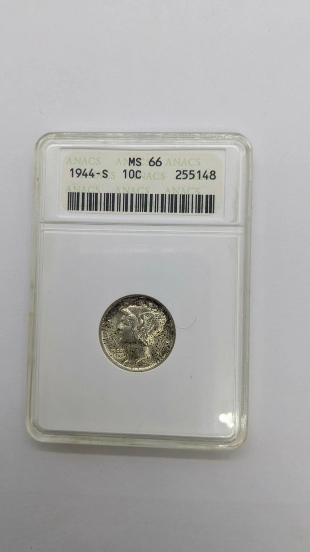 1944-S SILVER MERCURY DIME 10C COIN - ANACS - MS 66 (1 of 2)
