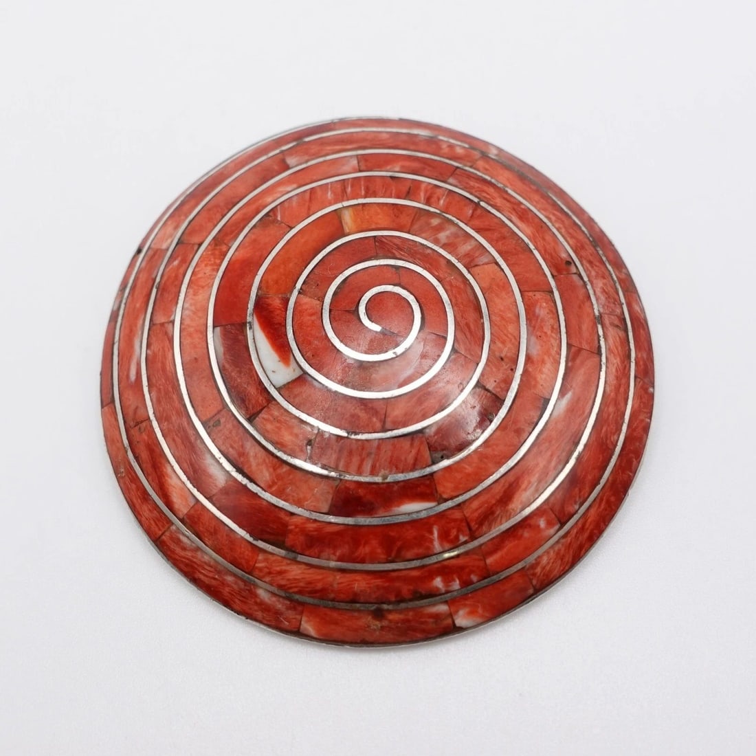 SILVER 950 PERU PACHAMAMA RED GEMSTONE INLAY SPIRAL LARGE PENDANT - 2.5" (1 of 2)