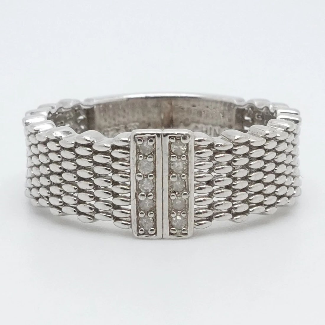 STERLING SILVER PAVE DIAMOND 6.5MM BAND RING SIZE 7.5 (1 of 2)