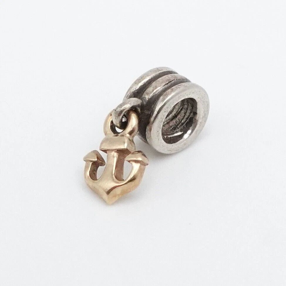 AUTHENTIC PANDORA STERLING SILVER 14K YELLOW GOLD NAUTICAL ANCHOR DANGLE CHARM (1 of 2)