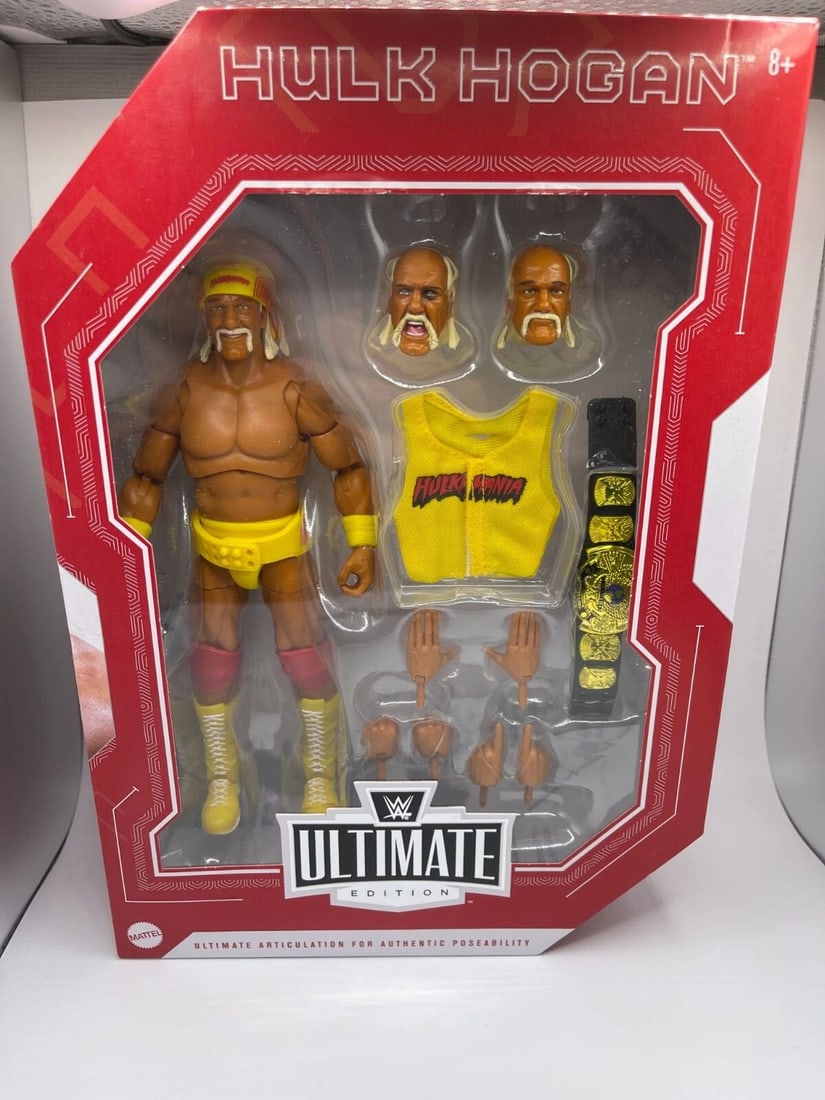 HULK HOGAN MATTEL WWE ULTIMATE EDITION FAN TAKEOVER AMAZON EXCLUSIVE - IN HAND!: HULK HOGAN MATTEL WWE ULTIMATE EDITION FAN TAKEOVER AMAZON EXCLUSIVE - IN HAND! WWE Fan Takeover Ultimate Edition Hulk Hogan Action Figure 6-in, with Interchangeable Heads & Hands, Entrance Shirt, Ban