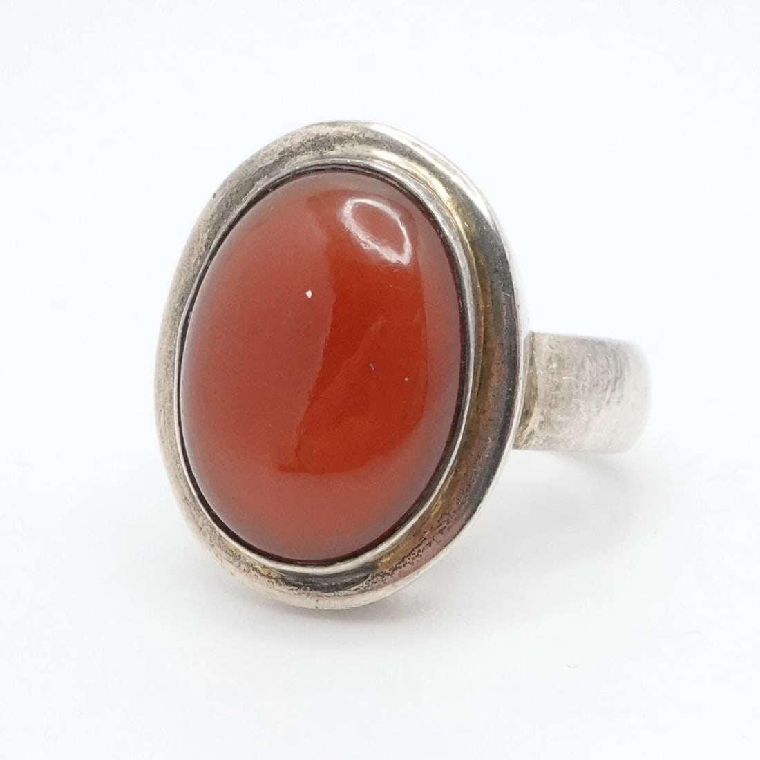 SILVER 800 CARNELIAN GEMSTONE CABOCHON BEZEL RING SIZE 8 (1 of 2)