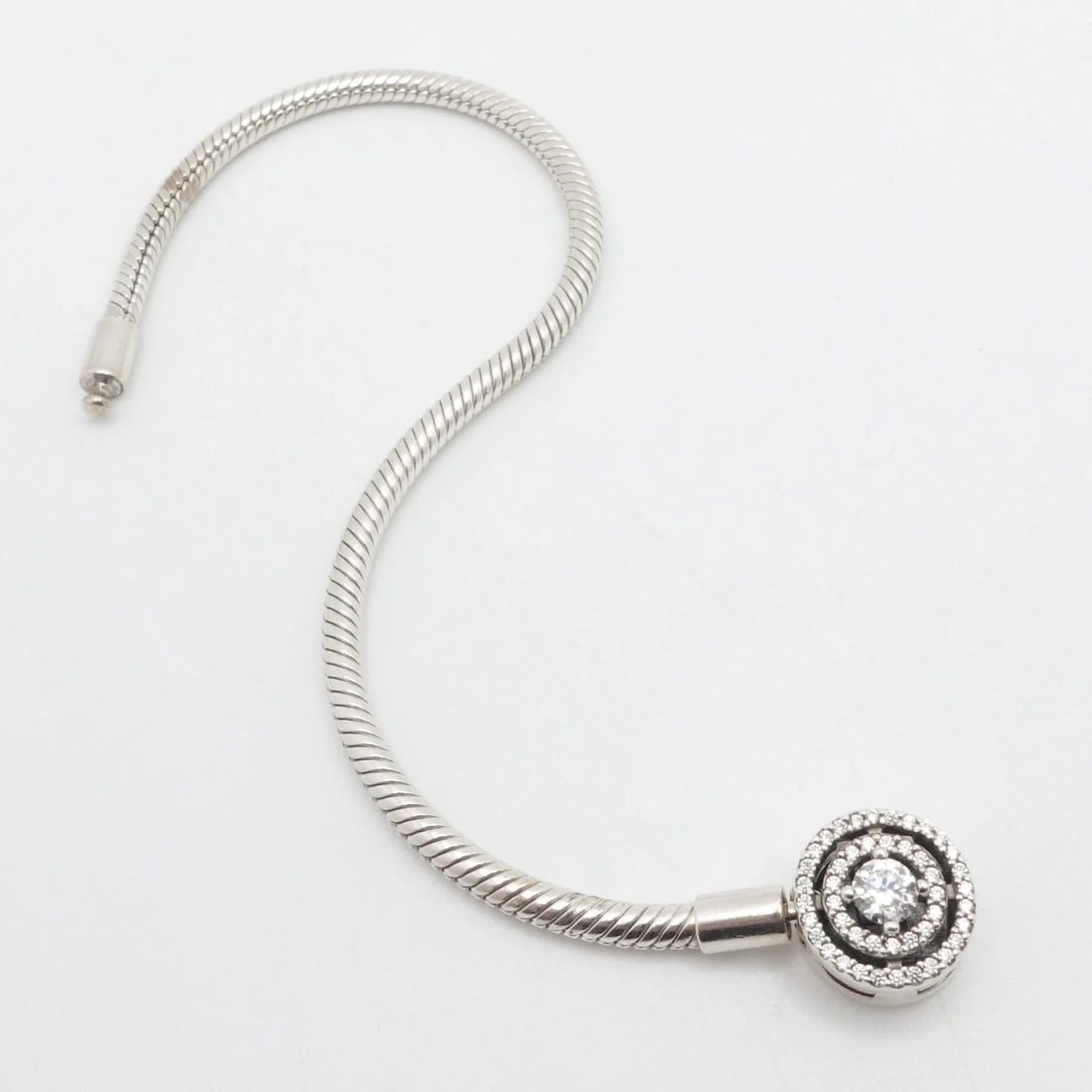 PANDORA MOMENTS STERLING SILVER HALO CUBIC ZIRCONIA SNAKE CHAIN BRACELET 6.7" (1 of 2)