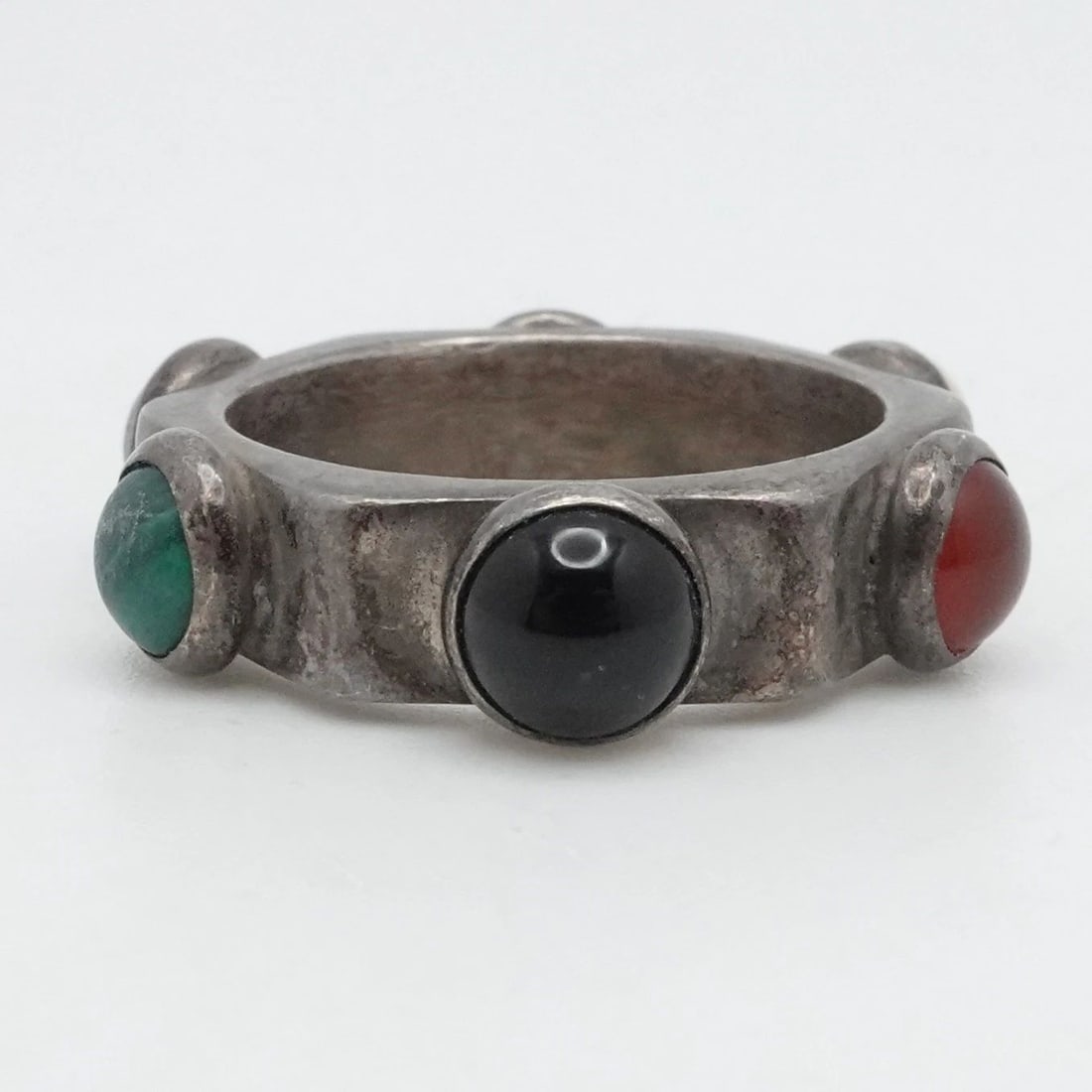 STERLING SILVER ROUND MULTI GEMSTONE GEOMETRIC BAND RING SIZE 8 (1 of 2)