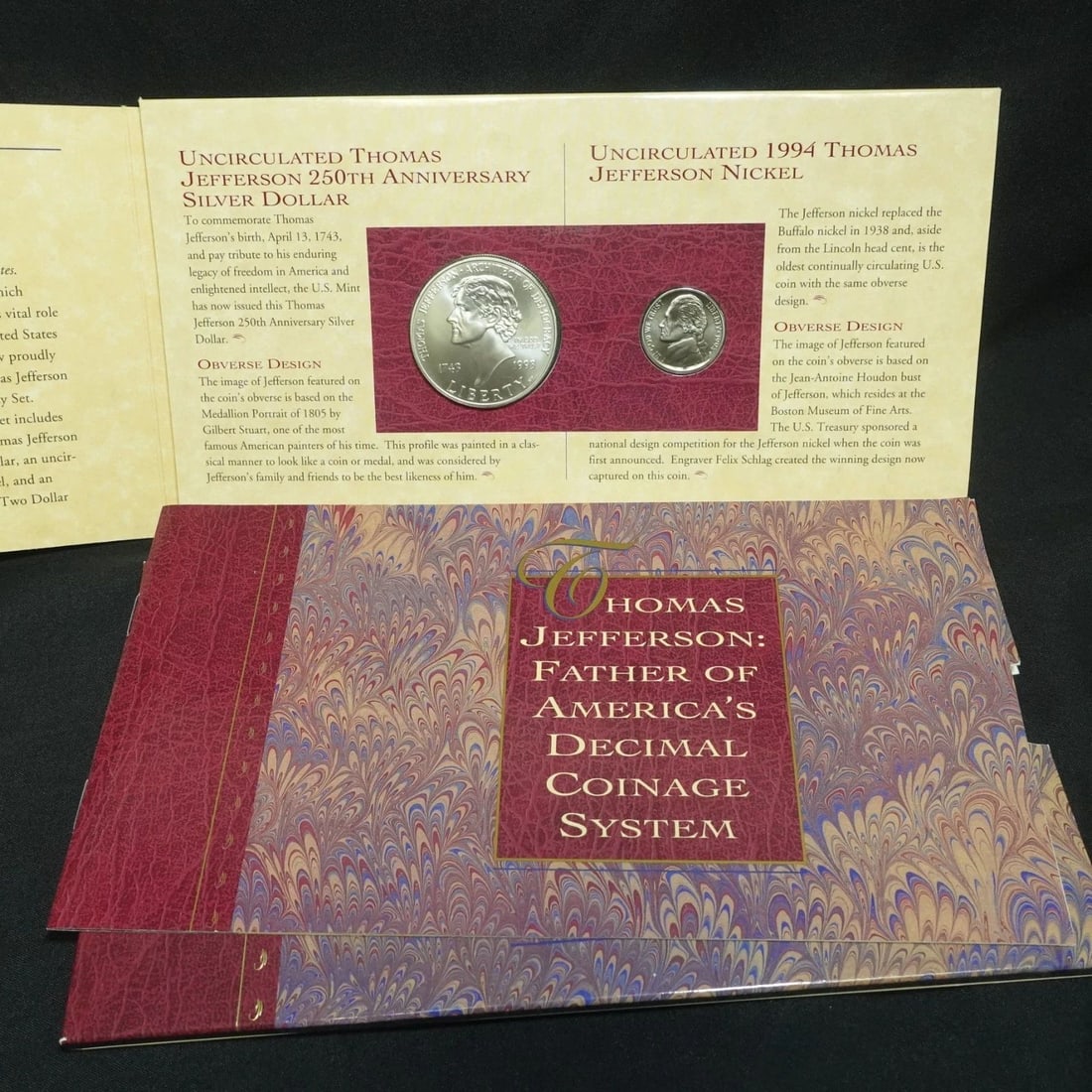 THOMAS JEFFERSON FATHER OF AMERICA DECIMAL COINAGE SYSTEM 2 COIN & 2$ BILL NOTE (1 of 2)