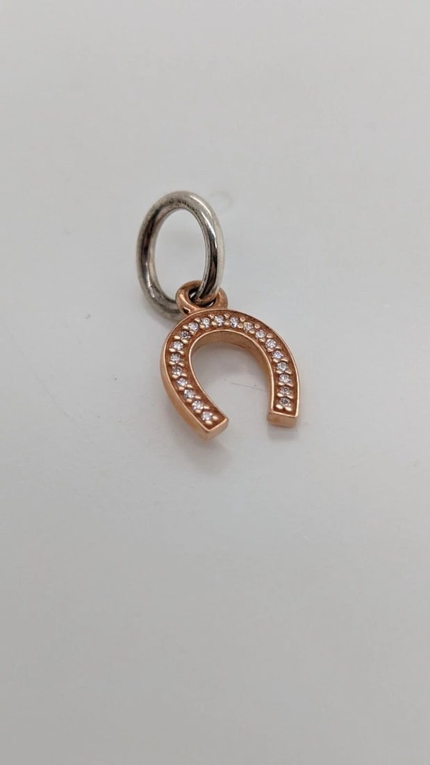 AUTHENTIC PANDORA 14K ROSE GOLD LUCKY HORSESHOE DANGLE RETIRED CHARM ALE 585 (1 of 2)