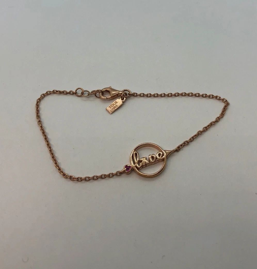 TOUS STERLING SILVER ROSE VERMEIL VALENTINE DAINTY BRACELET RUBY 7" LONG (1 of 2)