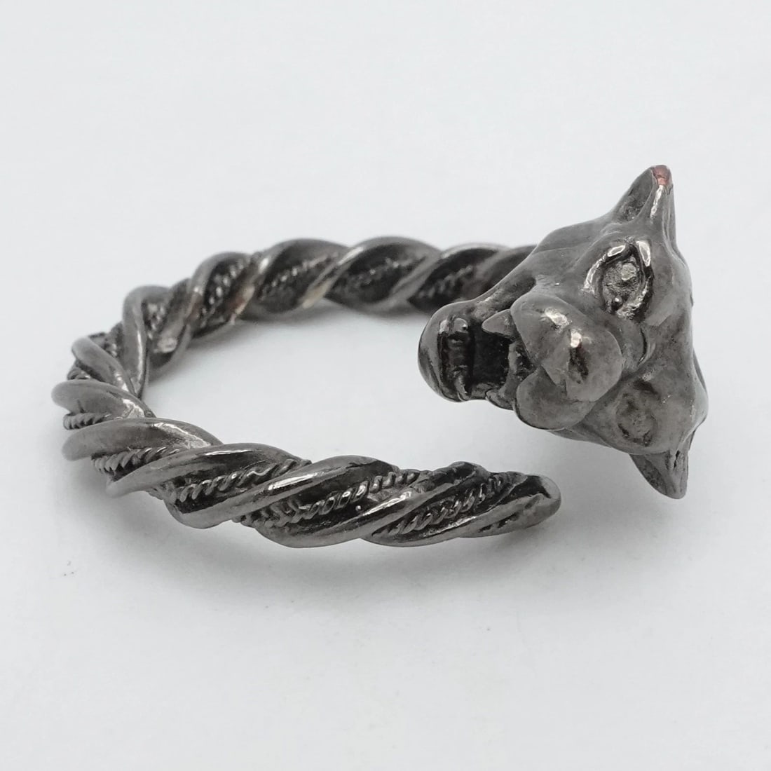 STERLING SILVER PANTHER SPIRIT ANIMAL MOTIF TWIST ROPE BLACK WRAP RING SIZE 8.25 (1 of 2)