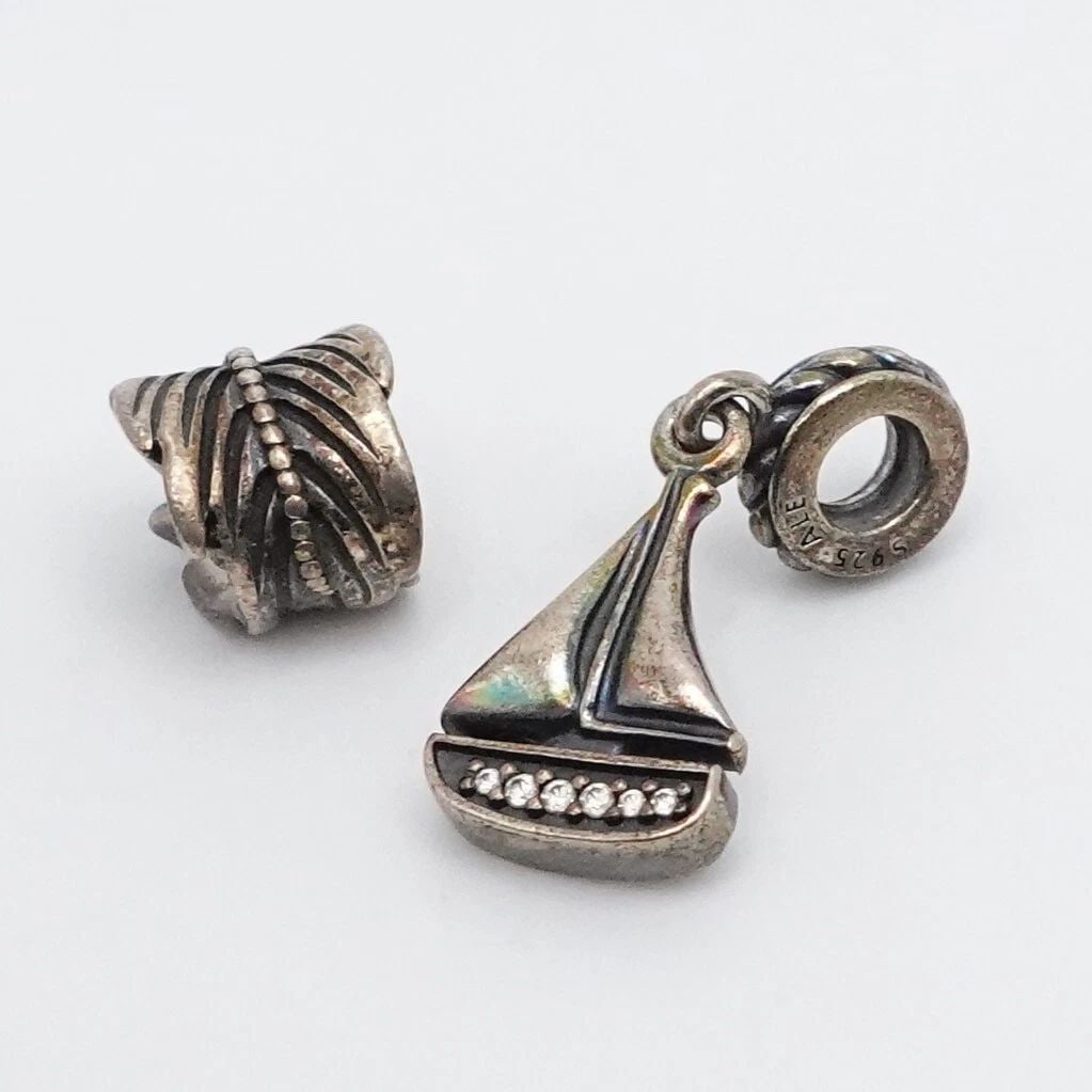 AUTHENTIC PANDORA STERLING SILVER SAIL AWAY BOAT CLEAR CZ & FEATHER CHARMS (1 of 2)