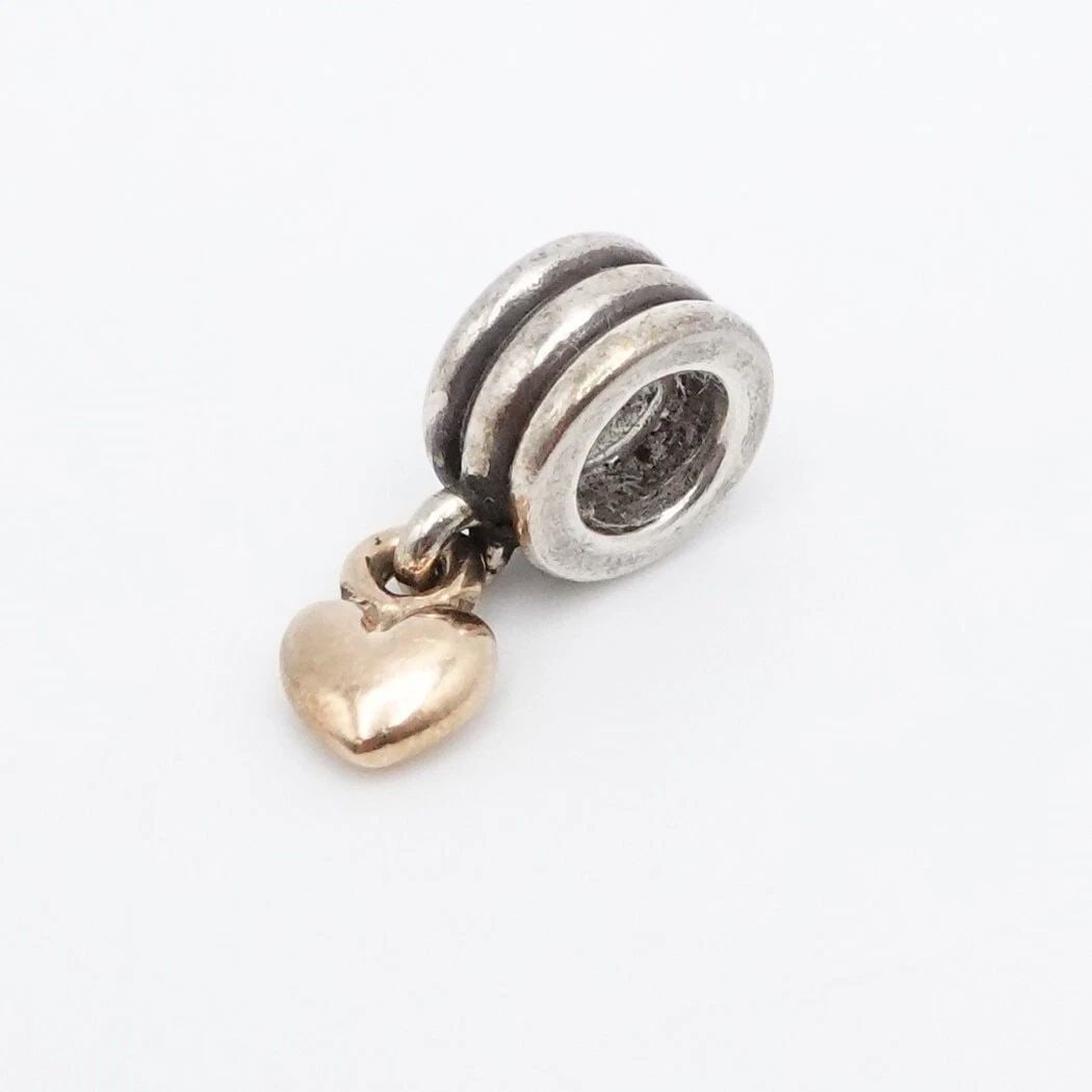 AUTHENTIC PANDORA STERLING SILVER WITH 14K YELLOW GOLD HEART DANGLE CHARM (1 of 2)