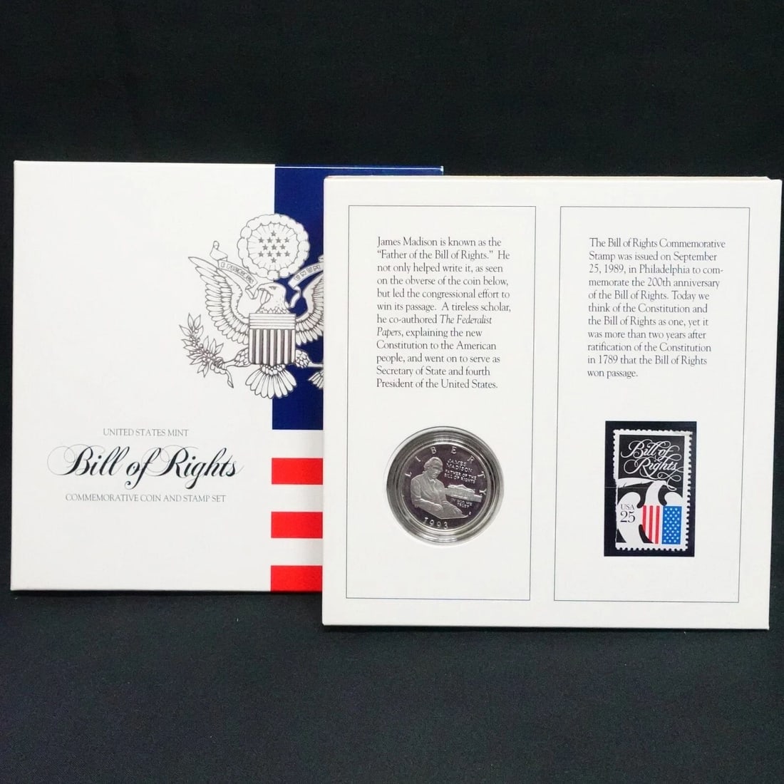 1993 S U.S MINT BILL OF RIGHTS PROOF SILVER HALF DOLLAR COIN & STAMP SET COA OGP (1 of 2)