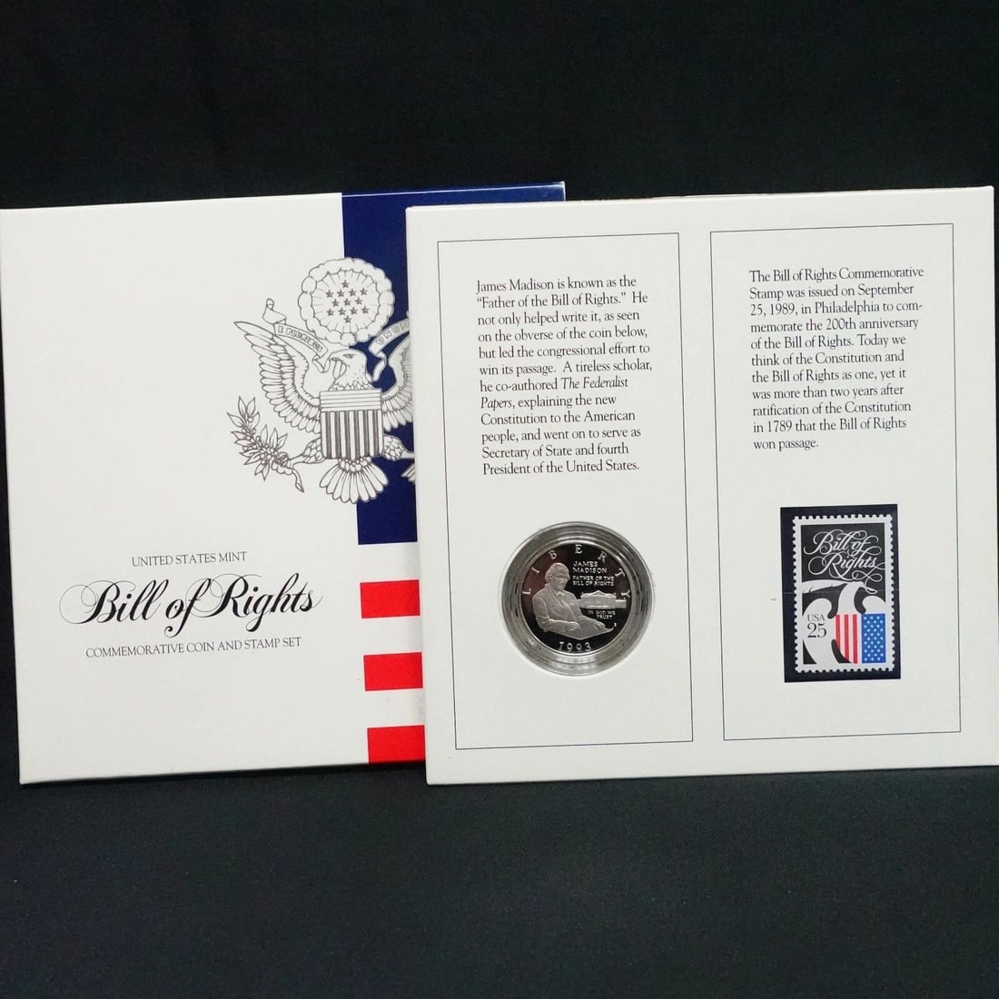 1993 S U.S MINT BILL OF RIGHTS PROOF SILVER HALF DOLLAR COIN & STAMP SET COA OGP (1 of 2)