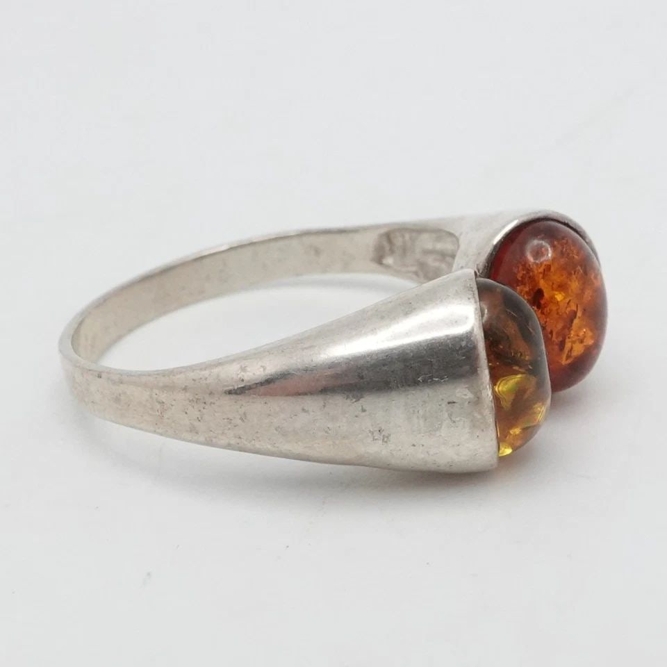 STERLING SILVER OVAL DOUBLE AMBER SPLIT RING SIZE 7.75 - 2