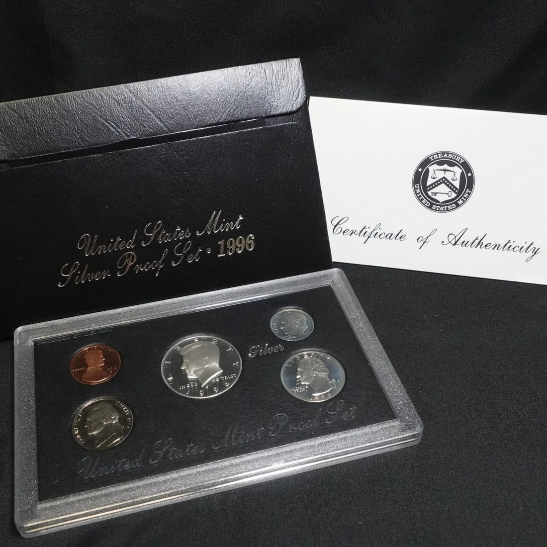 1996 S U.S MINT SILVER PROOF SET COA & BOX: 1996 S U.S MINT SILVER PROOF SET COA & BOX 1996 S U.S Mint Silver Proof Set COA & OGP Included **Coin Sets have not been opened or touched from their case. Please note, that tarnish occurs naturally &