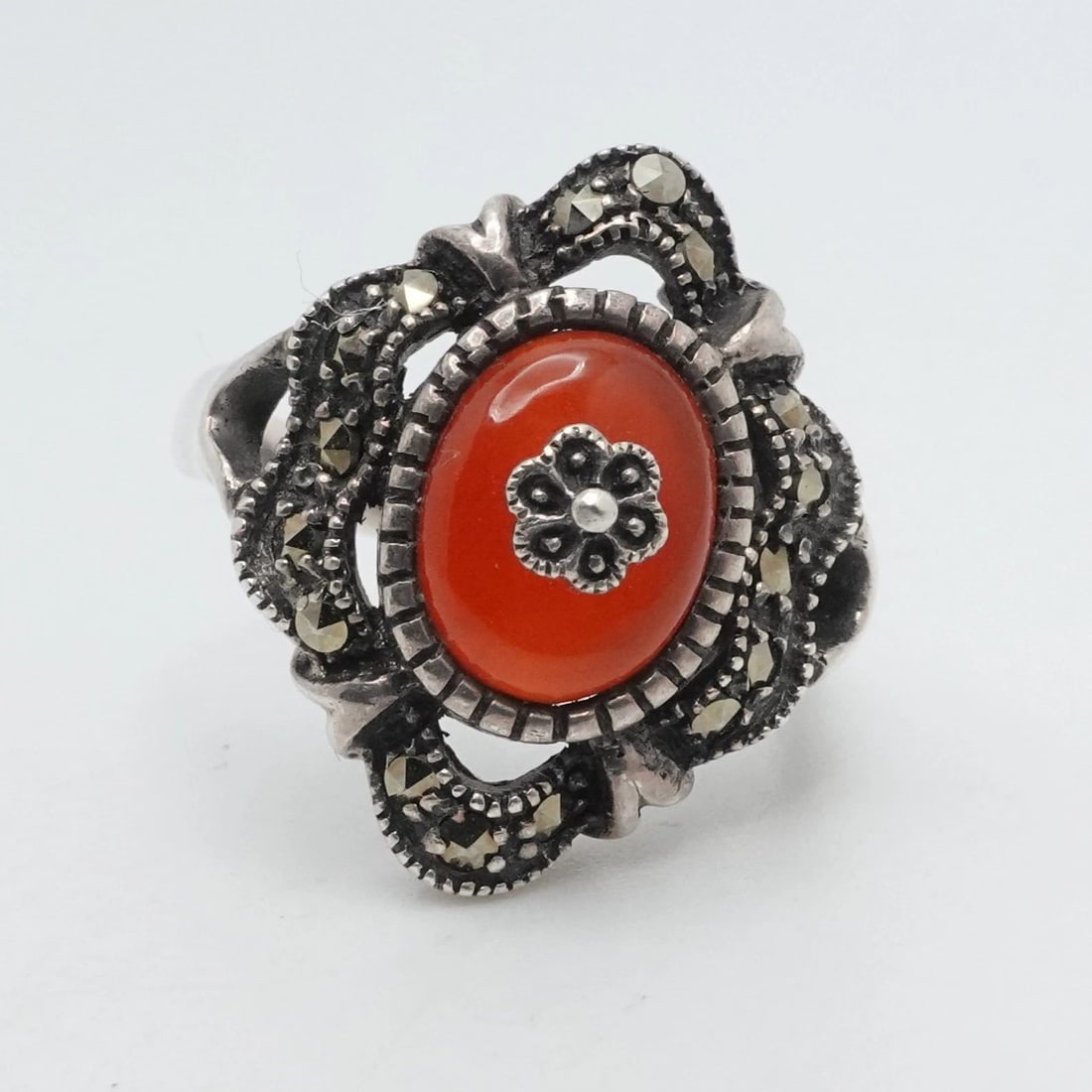 ML SIGNED STERLING SILVER FLOWER RING SIZE 9 (1 of 2)
