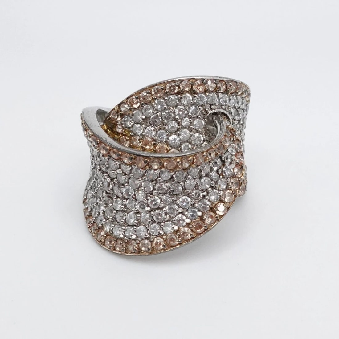 GM STERLING SILVER PAVE CLEAR & YELLOW CUBIC ZIRCONIA WRAP RING SIZE 7.5 (1 of 2)