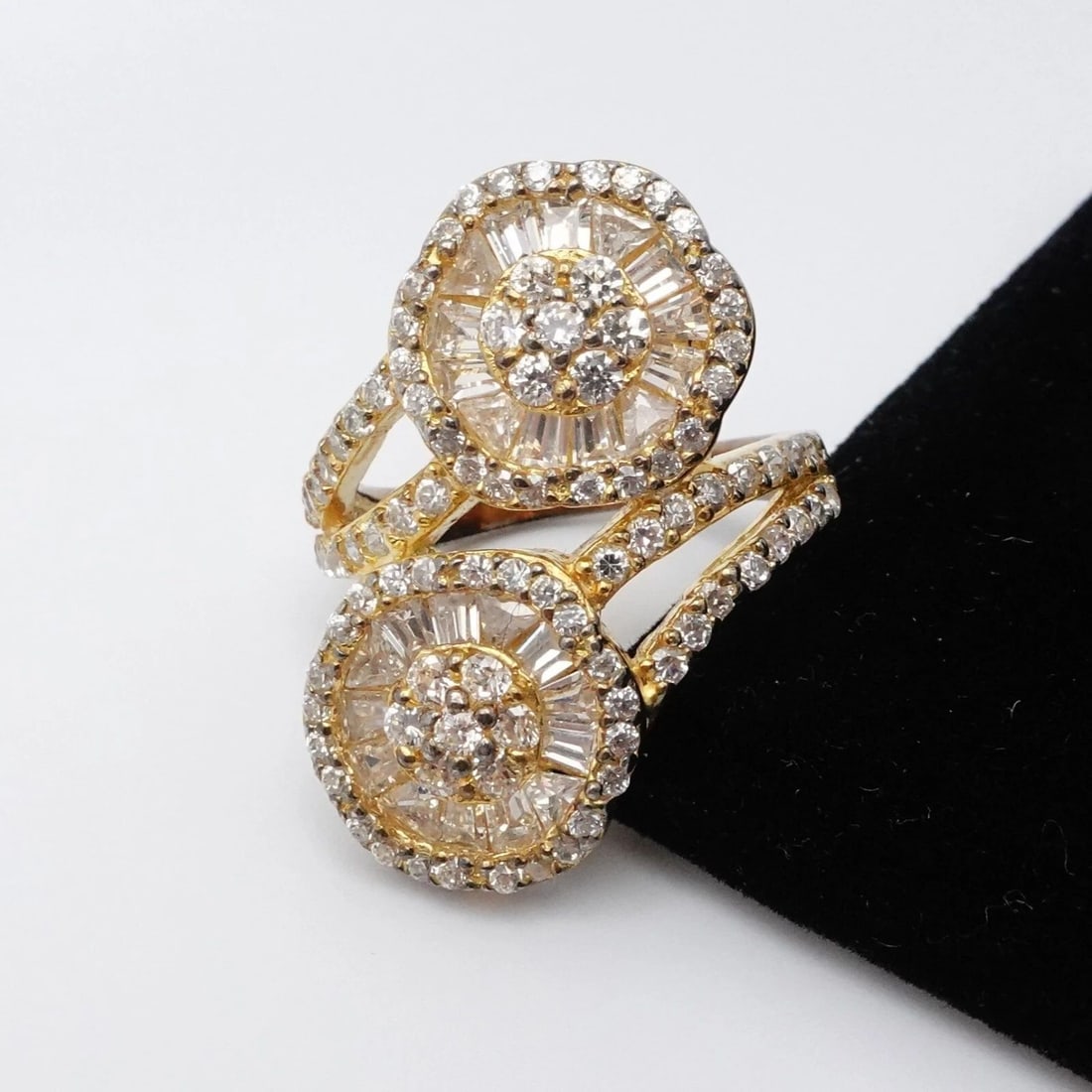 GOLD PLATED STERLING SILVER PAVE FLOWER CZ CUBIC ZIRCONIA BYPASS RING SZ 7.5: GOLD PLATED STERLING SILVER PAVE FLOWER CZ CUBIC ZIRCONIA BYPASS RING SZ 7.5 Gold Plated Sterling Silver Pave Flower Clear Cubic Zirconia Bypass Ring Size - 7.5 Band Width - 2.5mm Height - 1.2" Total 