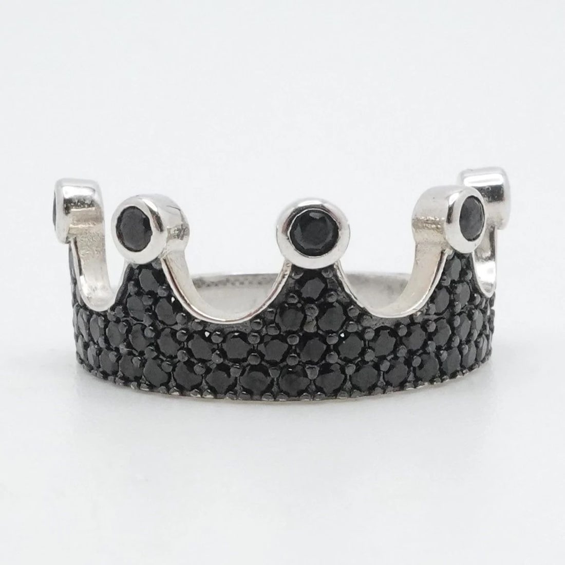 STERLING SILVER BLACK SPINEL CROWN BAND RING SIZE 6.5 (1 of 2)