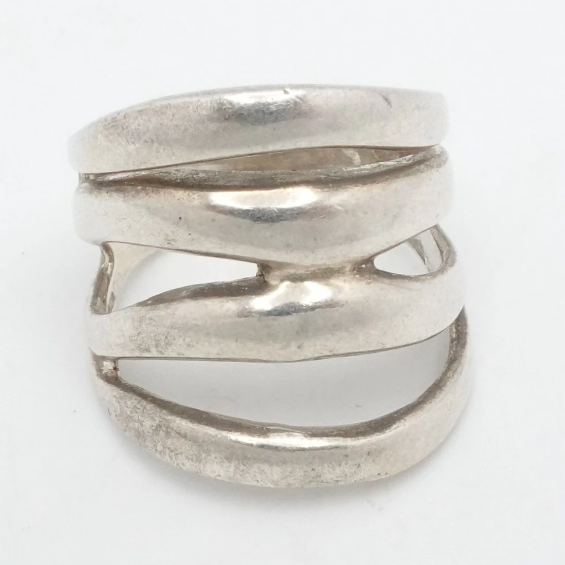 STERLING SILVER OPENWORK SPLIT MODERNIST BAND RING SIZE 7.75 (1 of 2)