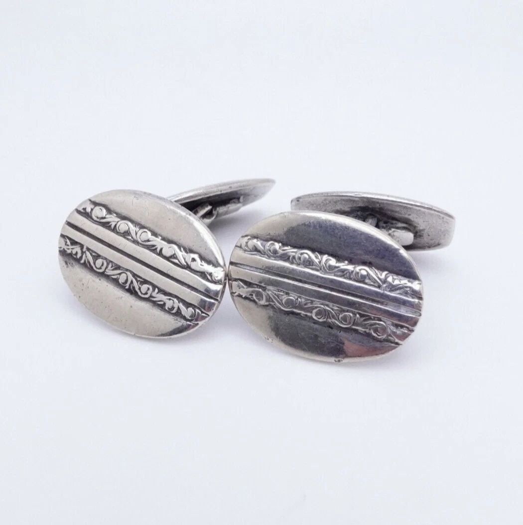 SILVER 830 VINTAGE ART DECO OVAL CUFFLINKS (1 of 2)