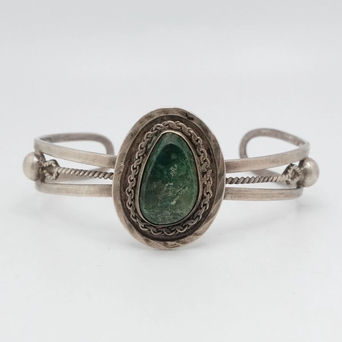 STERLING SILVER GREEN CHRYSOCOLLA CUFF BRACELET 6.5" WRIST (1 of 2)