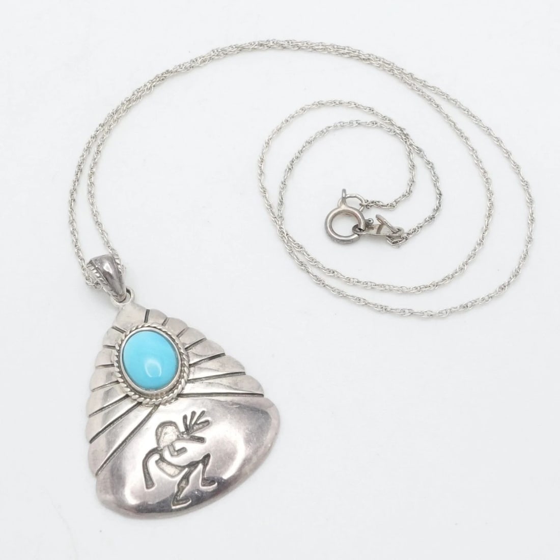 STERLING SILVER TURQUOISE NAVAJO KOKOPELLI DANCER TWIST ROPE CHAIN NECKLACE 18" (1 of 2)