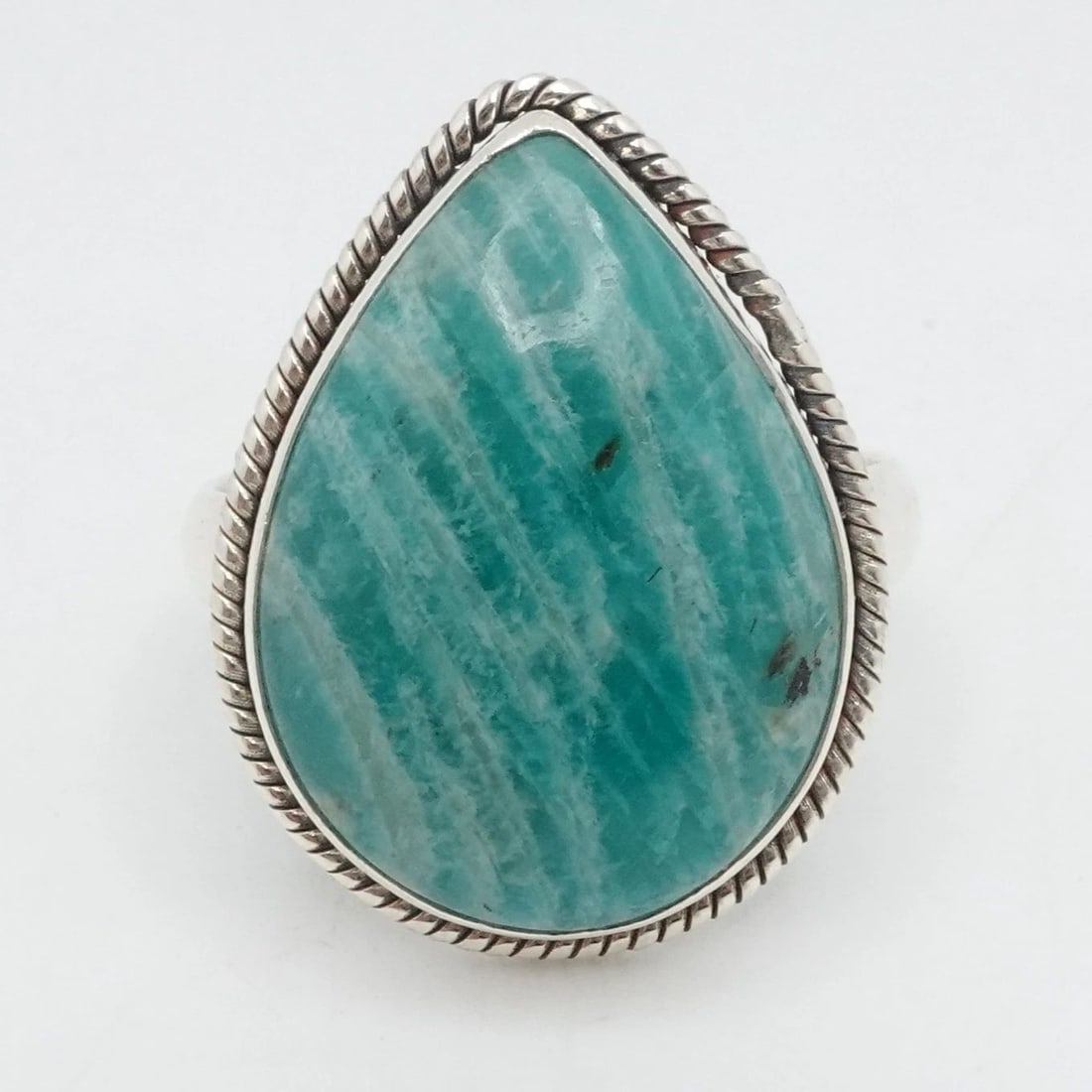 STERLING SILVER AMAZONITE TEARDROP RING SIZE 12.5 (1 of 2)