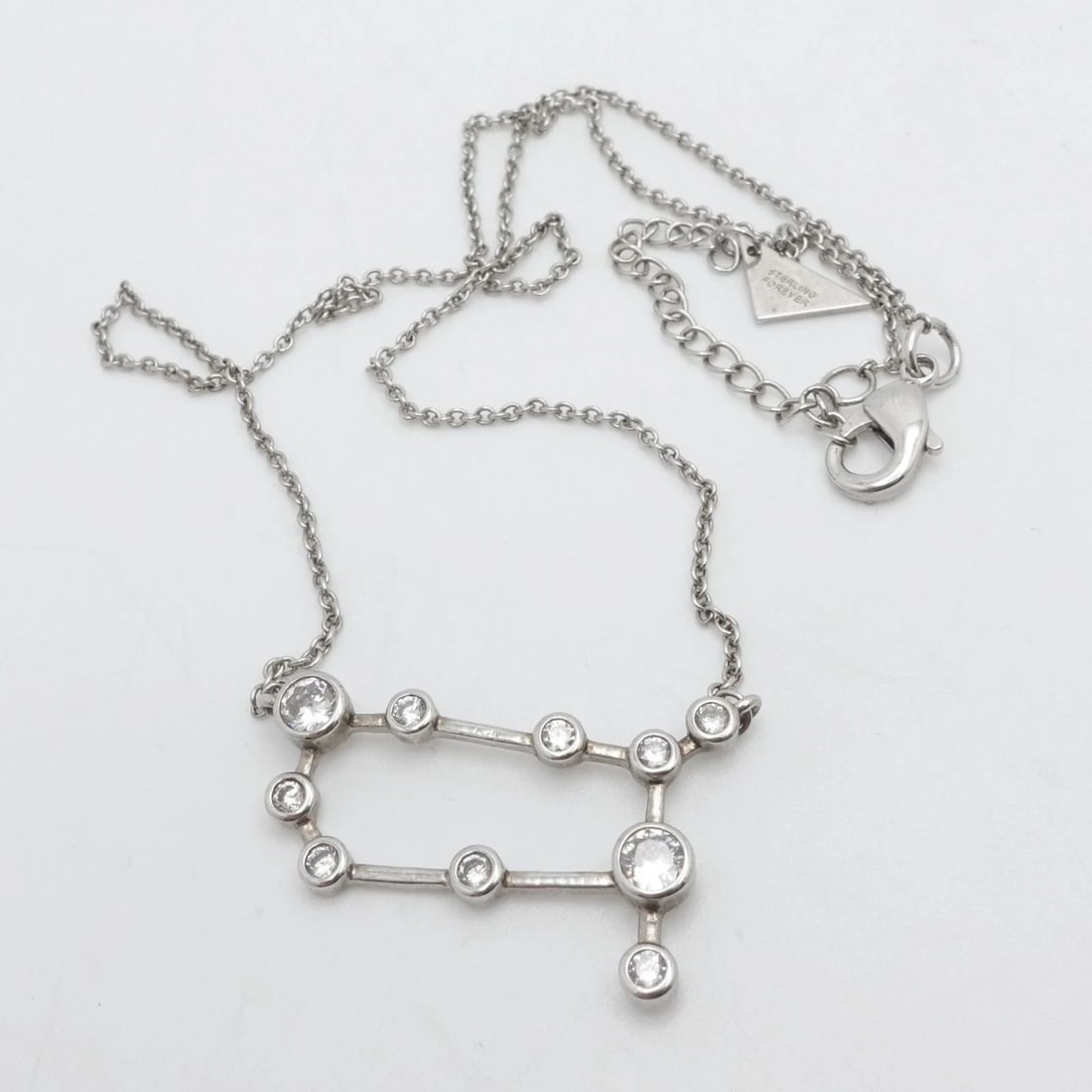 SW SIGNED STERLING SILVER GEMINI ZODIAC CONSTELLATION CLEAR CZ NECKLACE (1 of 2)