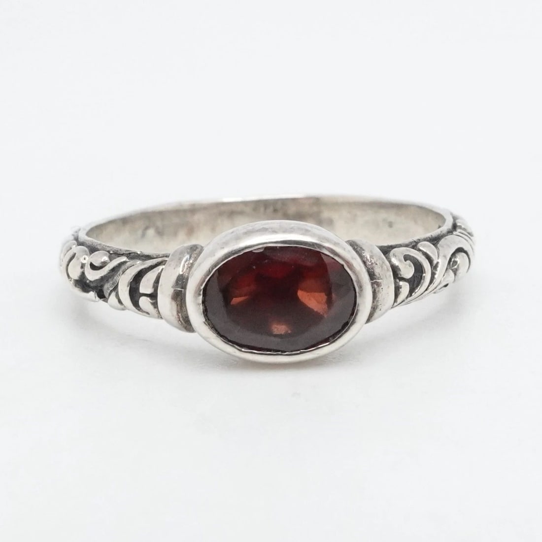 SIGNED ATI STERLING SILVER FACETED OVAL RED GARNET FILIGREE RING SIZE 9.25 (1 of 2)